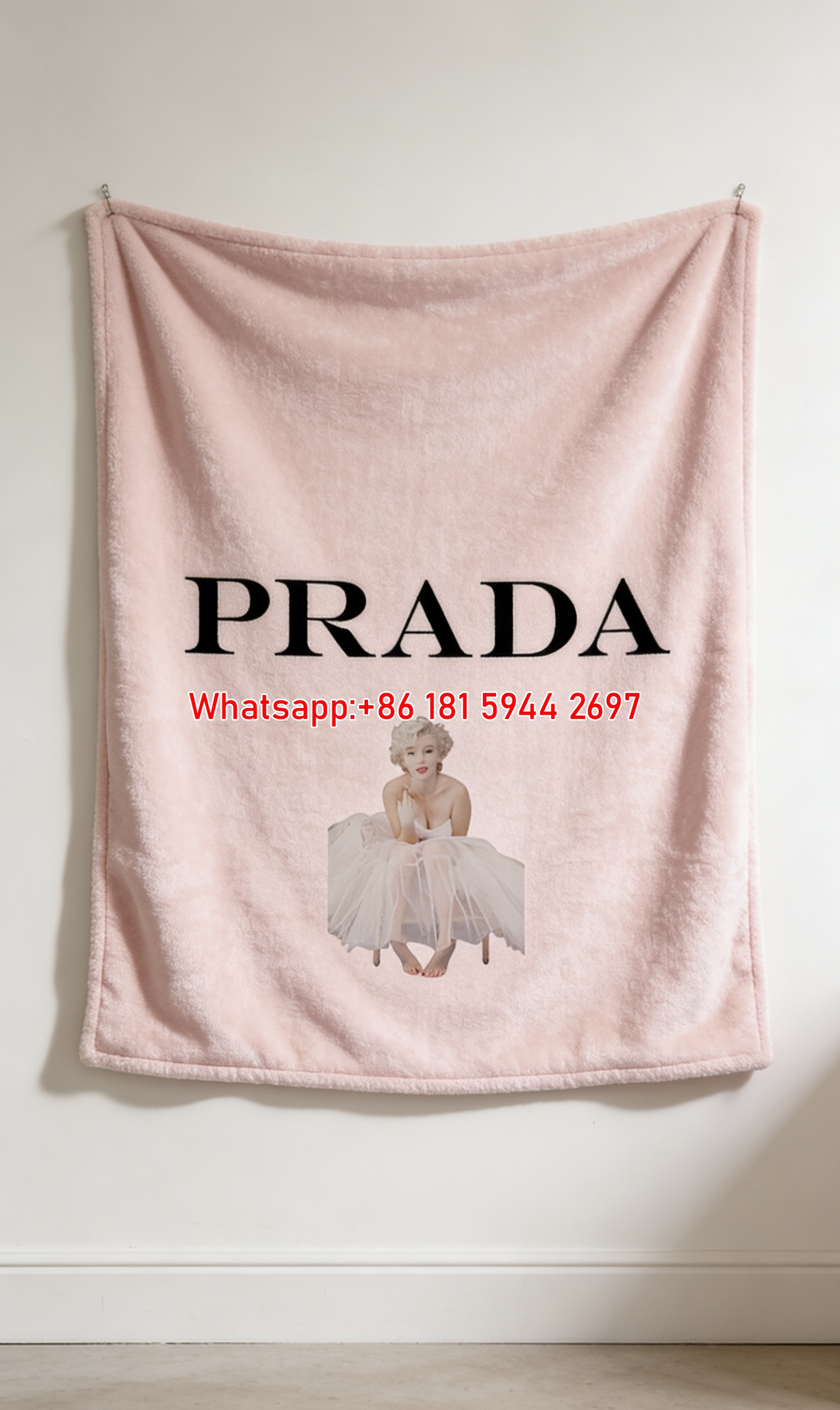 Prada Pink Marilyn Monroe Print Flannel Throw Blanket IMG_2726